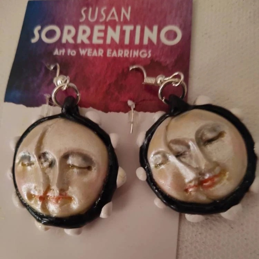 Handmade Double Moon Face Earrings